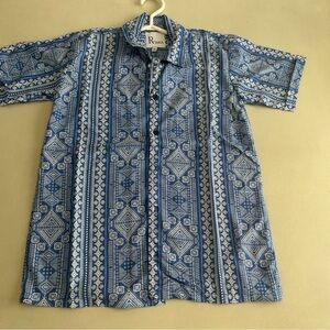 R by Raga Blue Patterned Youths  Button Down Shirt, Size M Boys 14-16